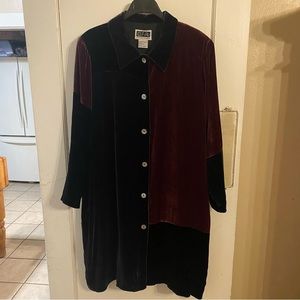Christian Francis Roth CFR Velvet ColorBlock Long Button Down Tunic Jacket SZ 1X